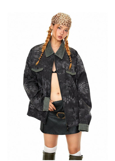 BB Corduroy Spliced Scale Pattern Jacket-korean-fashion-Jacket-BB's Closet-OH Garments