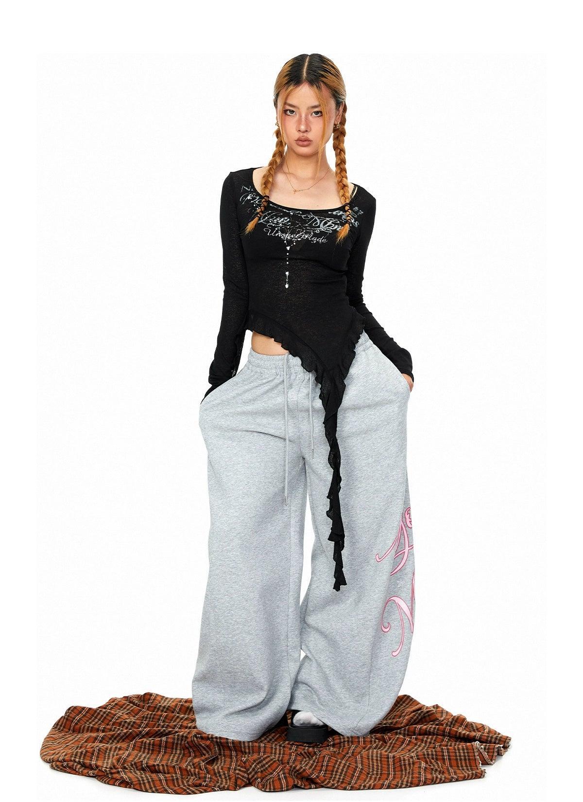 BB Cursive Print Comfty Sweatpants-korean-fashion-Pants-BB's Closet-OH Garments