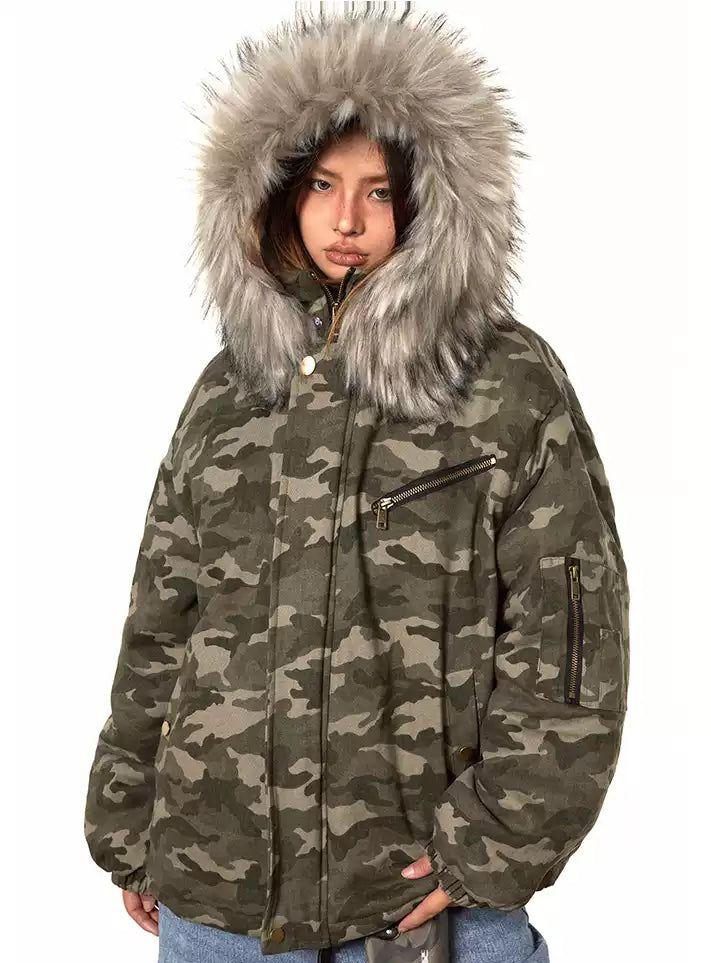 BB Detachable Fur Collar Hooded Camouflage Jacket-korean-fashion-Jacket-BB's Closet-OH Garments