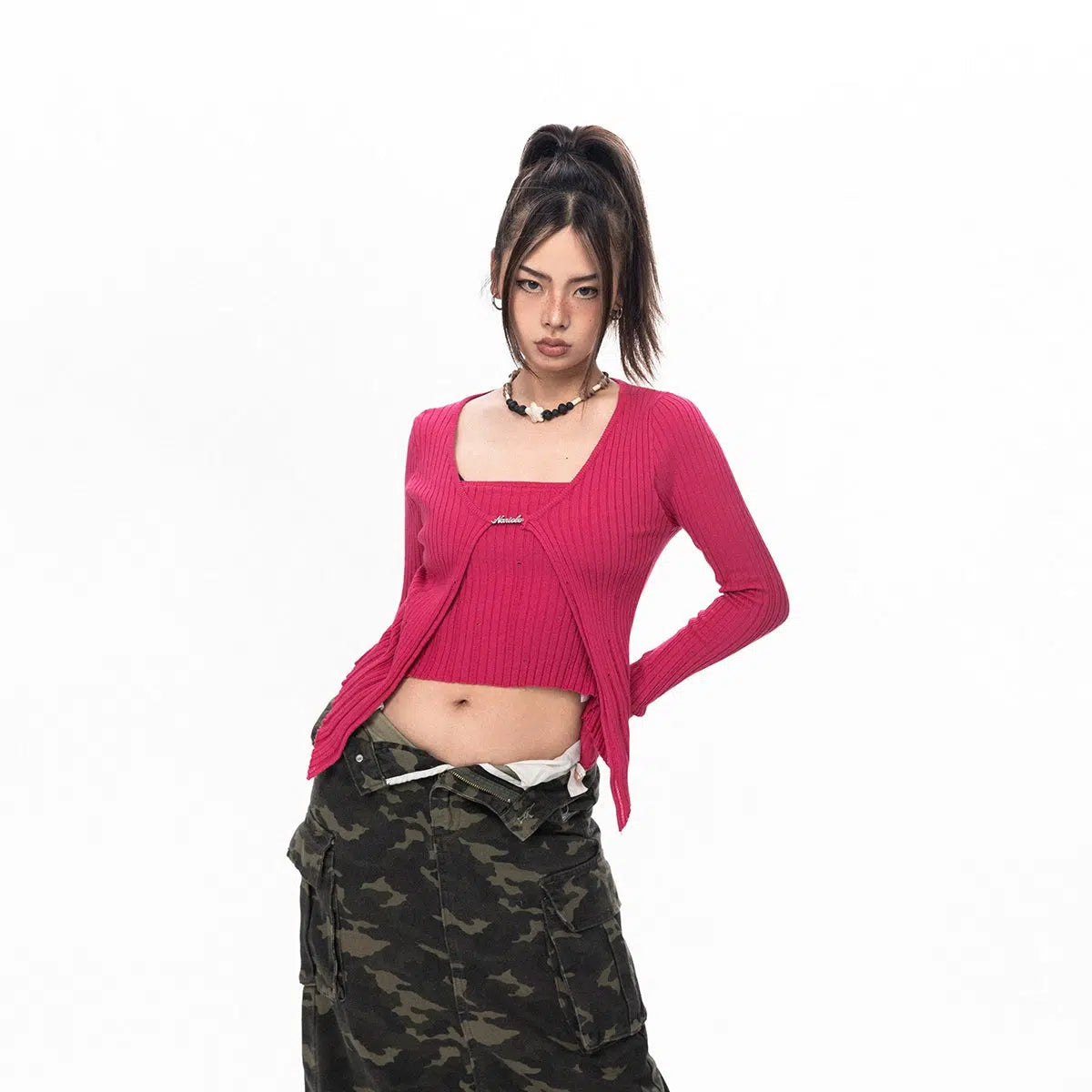BB Distressed Metal Label Knit Blouse-korean-fashion-Blouse-BB's Closet-OH Garments