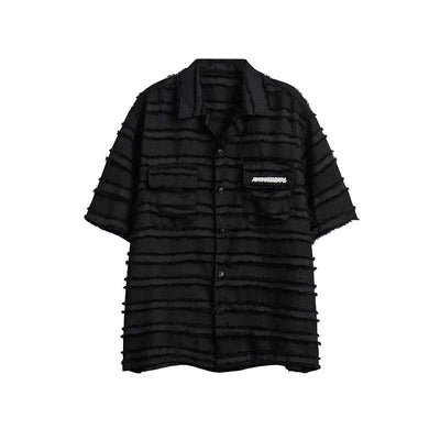 BB Distressed Seams Metal Text Buttoned Shirt-korean-fashion-Shirt-BB's Closet-OH Garments