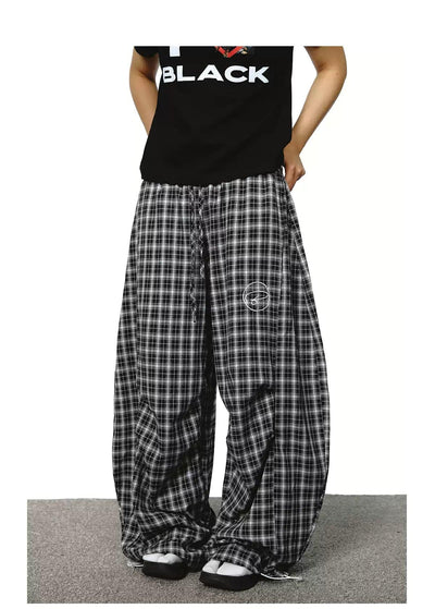 BB Drawstring Check Loose Fit Pants-korean-fashion-Pants-BB's Closet-OH Garments