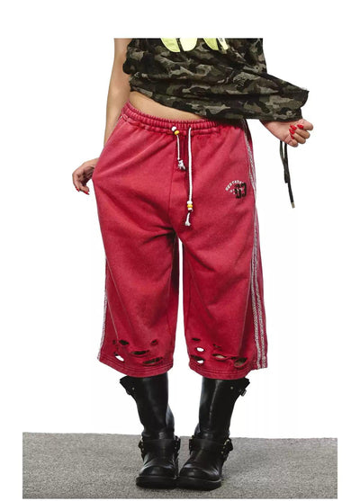 BB Drawstring Distressed Sporty Shorts-korean-fashion-Shorts-BB's Closet-OH Garments