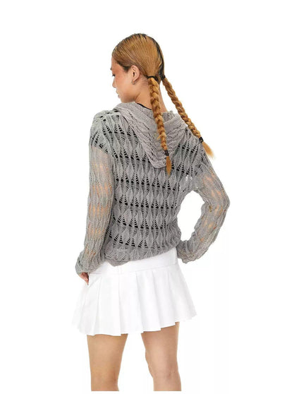 BB Drawstring Hollow Knit Zip-Up Hoodie-korean-fashion-Hoodie-BB's Closet-OH Garments