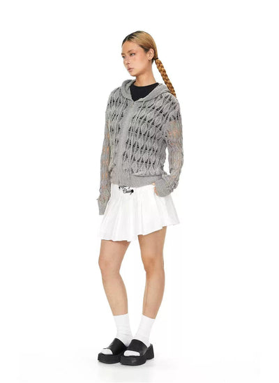 BB Drawstring Hollow Knit Zip-Up Hoodie-korean-fashion-Hoodie-BB's Closet-OH Garments