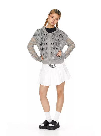 BB Drawstring Hollow Knit Zip-Up Hoodie-korean-fashion-Hoodie-BB's Closet-OH Garments