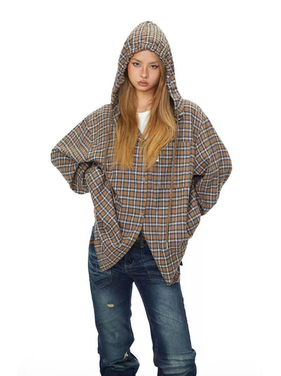 BB Drawstring Hooded Plaid Outer Shirt-korean-fashion-Jacket-BB's Closet-OH Garments