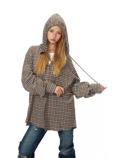 BB Drawstring Hooded Plaid Outer Shirt-korean-fashion-Jacket-BB's Closet-OH Garments