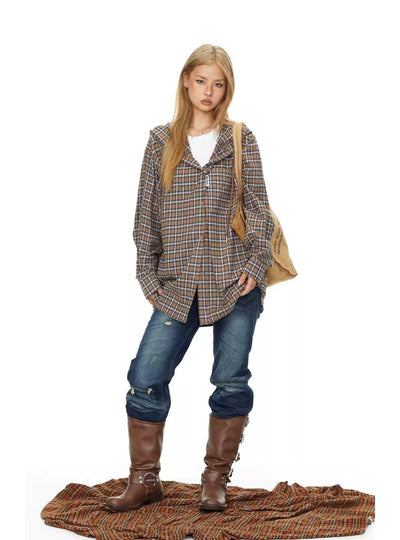 BB Drawstring Hooded Plaid Outer Shirt-korean-fashion-Jacket-BB's Closet-OH Garments