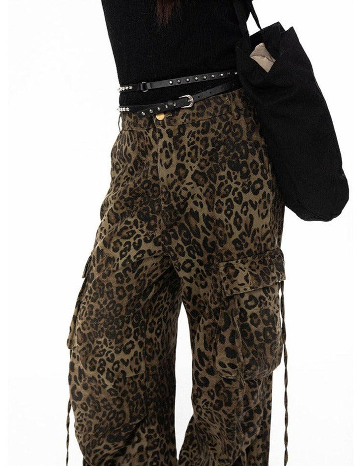 BB Drawstring Leopard Print Cargo Pants