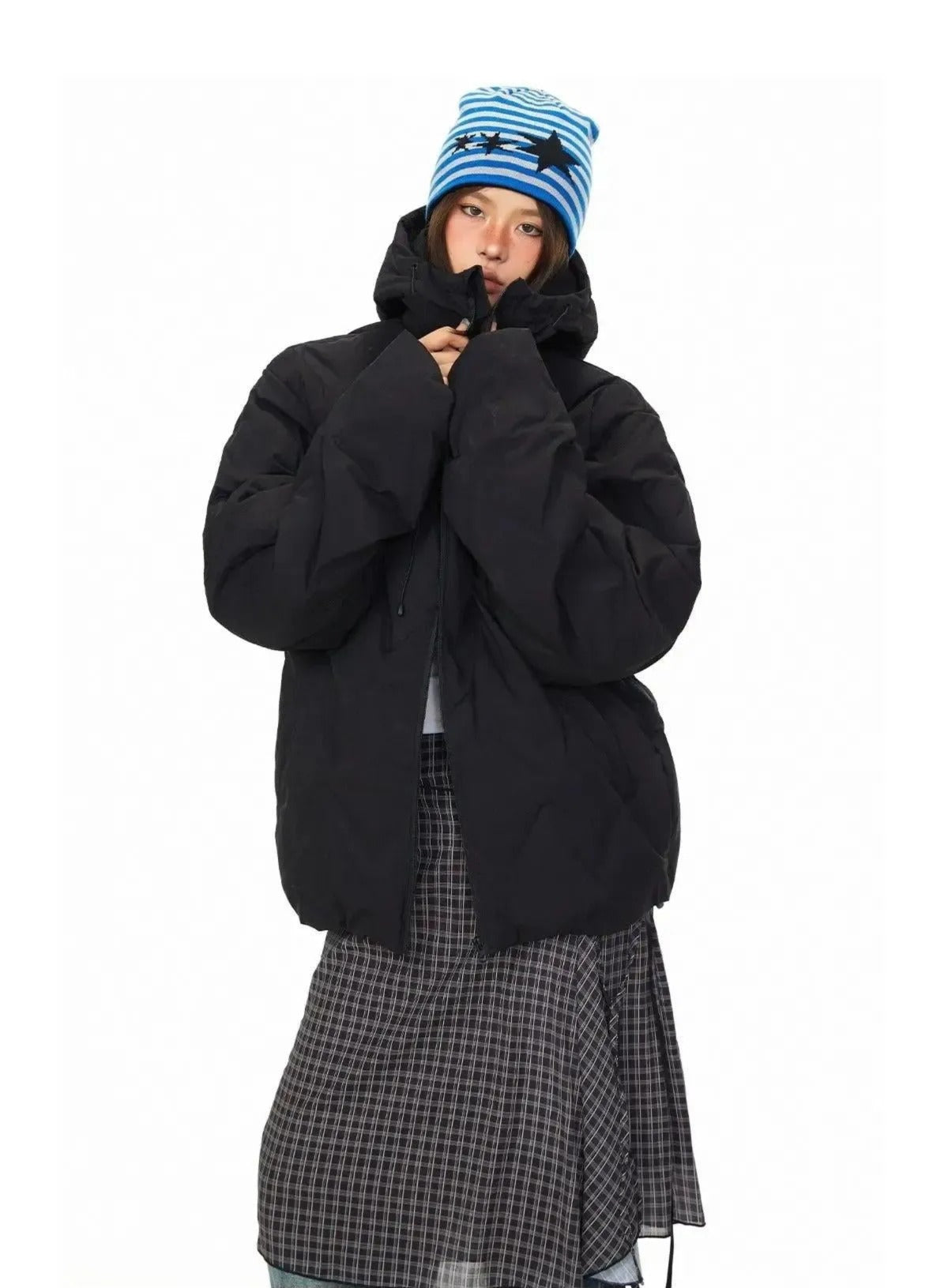BB Drawstring Pattern Hooded Puffer Jacket-korean-fashion-Jacket-BB's Closet-OH Garments