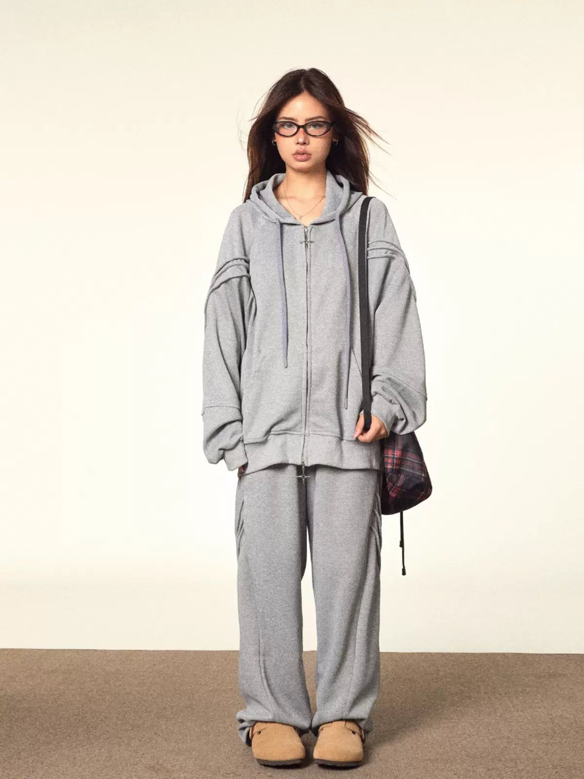 BB Drawstring Seam Detail Zip-Up Hoodie & Sweatpants Set-korean-fashion-Clothing Set-BB's Closet-OH Garments