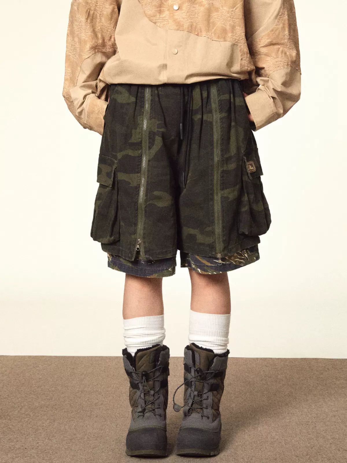 BB Drawstring Zipped Camo Shorts-korean-fashion-Shorts-BB's Closet-OH Garments