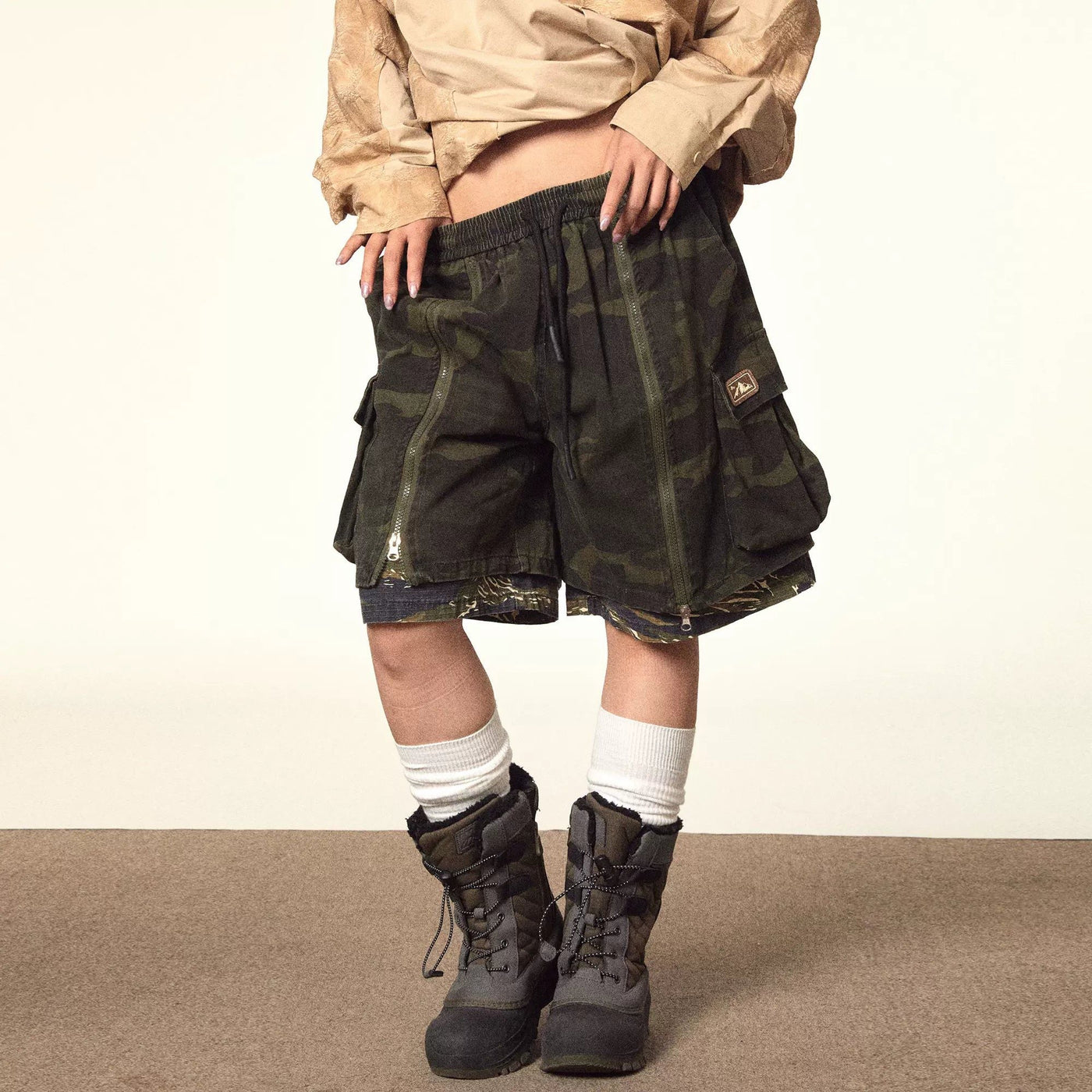 BB Drawstring Zipped Camo Shorts-korean-fashion-Shorts-BB's Closet-OH Garments