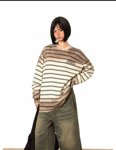 BB Fade Effect Striped Long Sleeve T-Shirt-korean-fashion-T-Shirt-BB's Closet-OH Garments