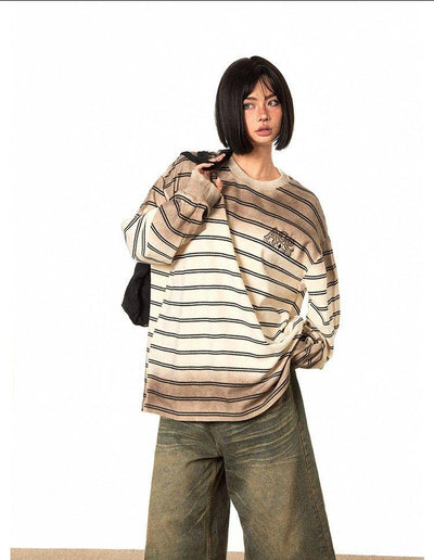 BB Fade Effect Striped Long Sleeve T-Shirt-korean-fashion-T-Shirt-BB's Closet-OH Garments