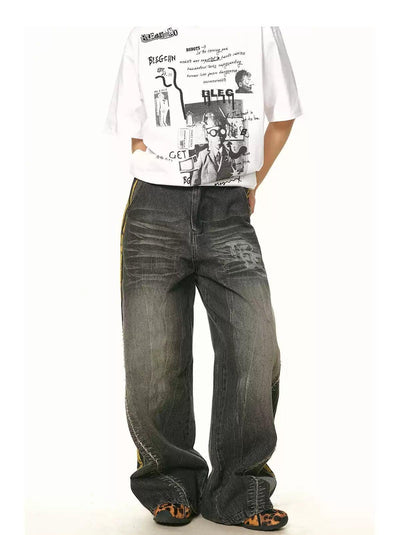 BB Faded Bar Contrast Wide Jeans-korean-fashion-Jeans-BB's Closet-OH Garments