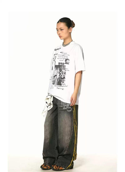 BB Faded Bar Contrast Wide Jeans-korean-fashion-Jeans-BB's Closet-OH Garments