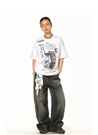 BB Faded Bar Contrast Wide Jeans-korean-fashion-Jeans-BB's Closet-OH Garments