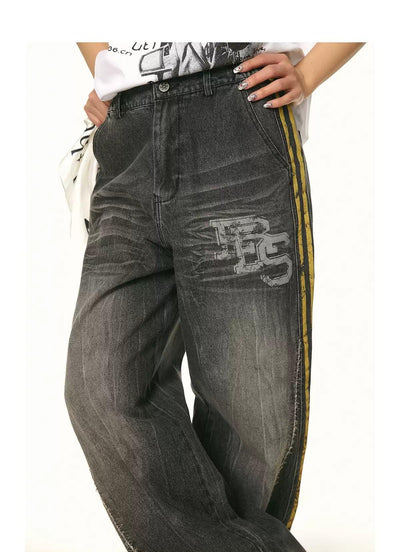 BB Faded Bar Contrast Wide Jeans-korean-fashion-Jeans-BB's Closet-OH Garments