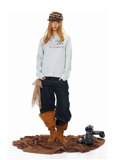 BB Faded Print V-Neck Long Sleeve T-Shirt-korean-fashion-T-Shirt-BB's Closet-OH Garments