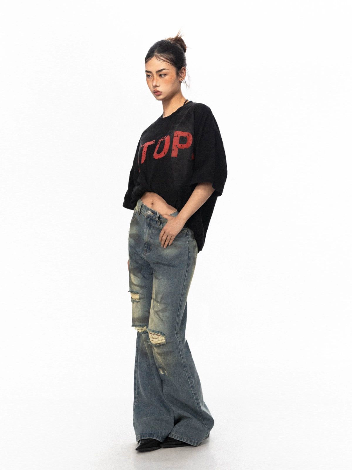 BB Faded Ripped Bootcut Jeans-korean-fashion-Jeans-BB's Closet-OH Garments