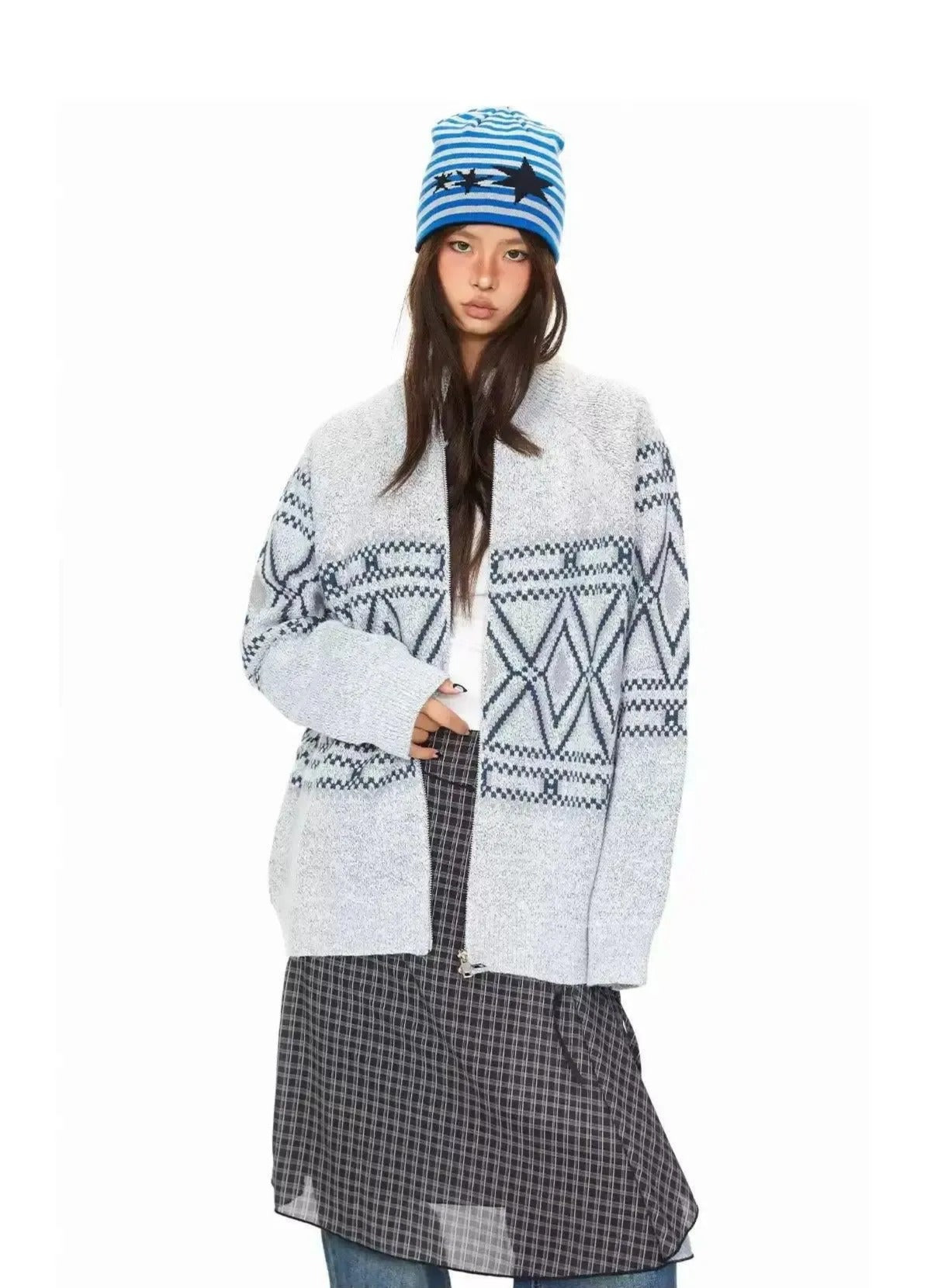 BB Fair Isle Full-Zip Knit Cardigan-korean-fashion-Cardigan-BB's Closet-OH Garments