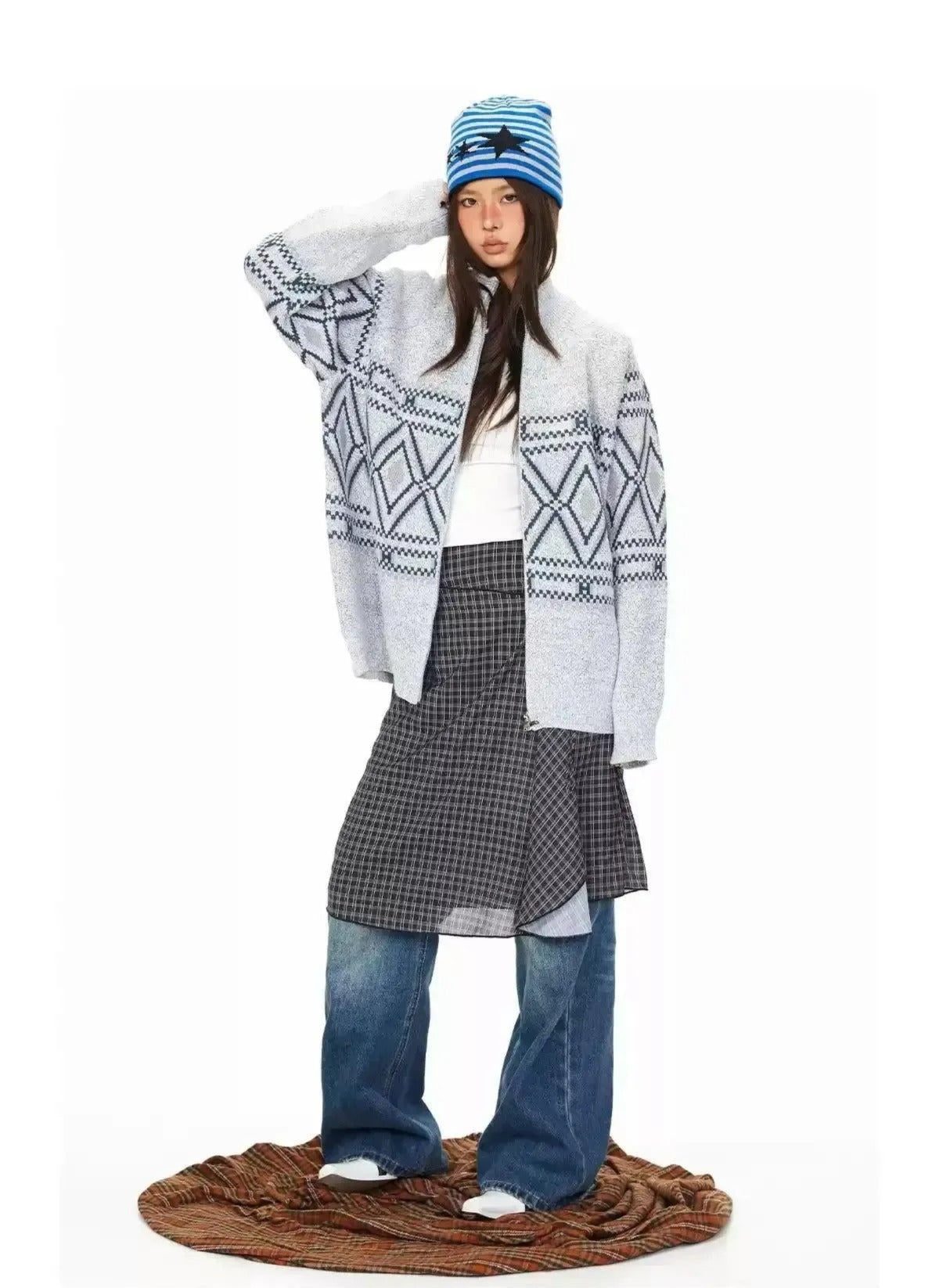 BB Fair Isle Full-Zip Knit Cardigan-korean-fashion-Cardigan-BB's Closet-OH Garments