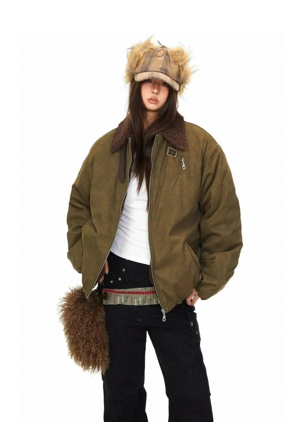 BB Fleece-Lined Wax Bomber Jacket-korean-fashion-Jacket-BB's Closet-OH Garments