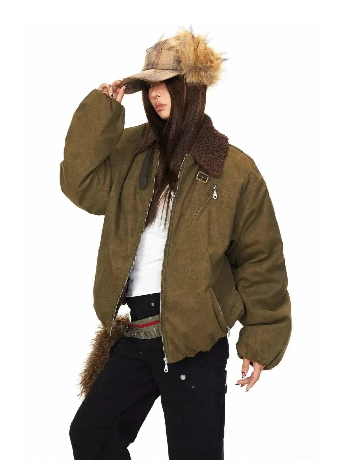 BB Fleece-Lined Wax Bomber Jacket-korean-fashion-Jacket-BB's Closet-OH Garments