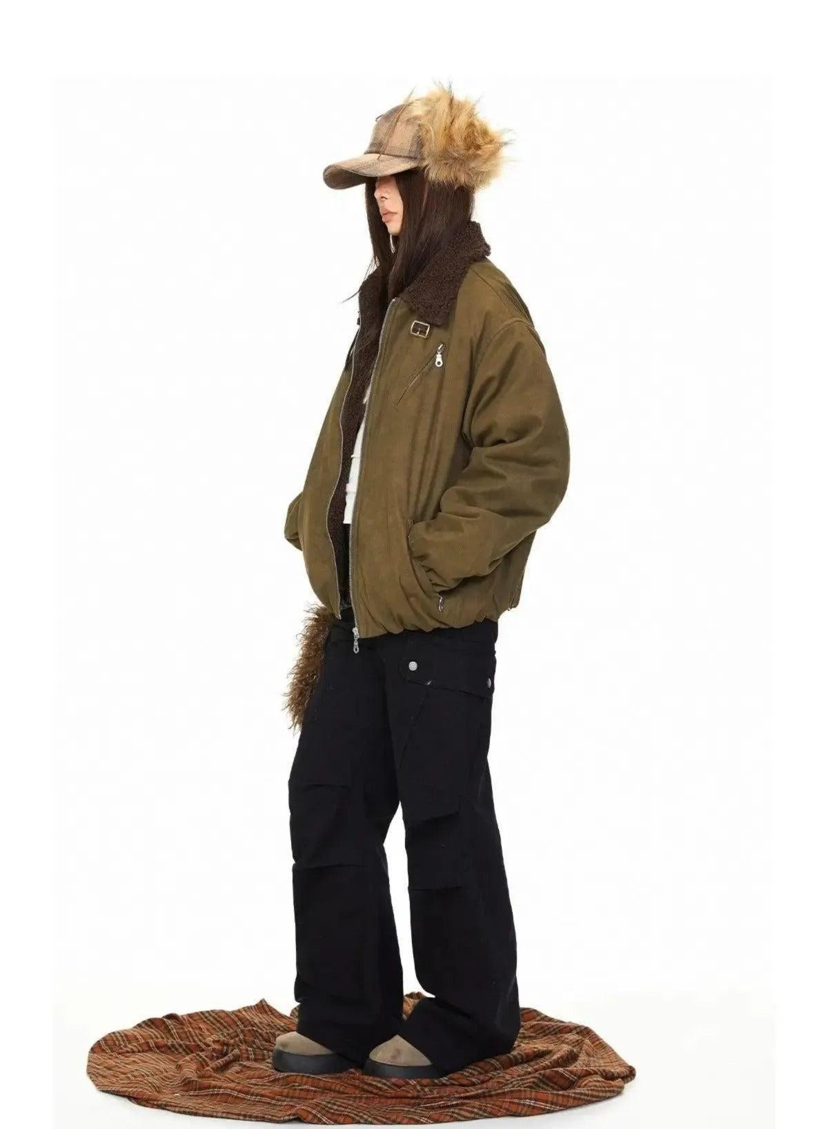 BB Fleece-Lined Wax Bomber Jacket-korean-fashion-Jacket-BB's Closet-OH Garments