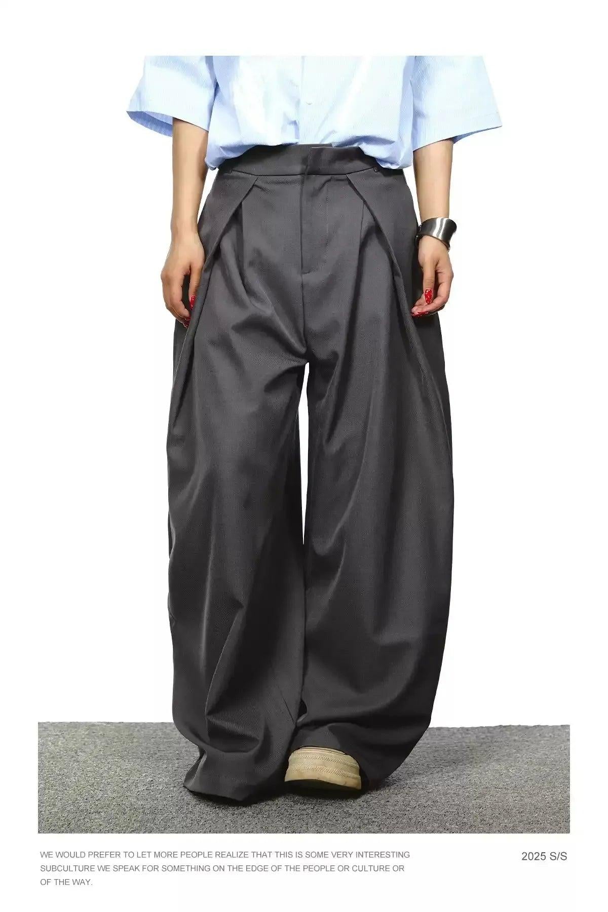 BB Fold Pleats Wide Leg Trousers-korean-fashion-Trousers-BB's Closet-OH Garments