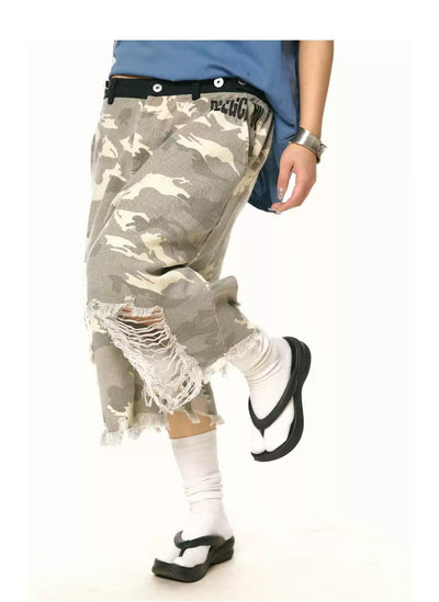 BB Fringed Patch Detail Camo Cargo Shorts-korean-fashion-Shorts-BB's Closet-OH Garments