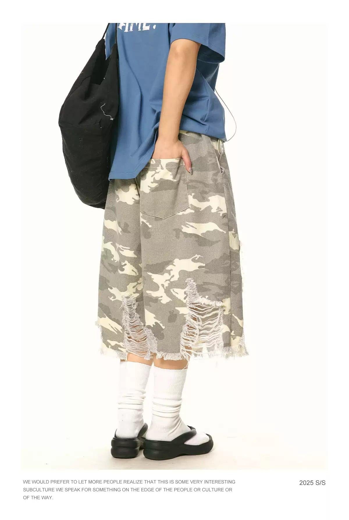 BB Fringed Patch Detail Camo Cargo Shorts-korean-fashion-Shorts-BB's Closet-OH Garments