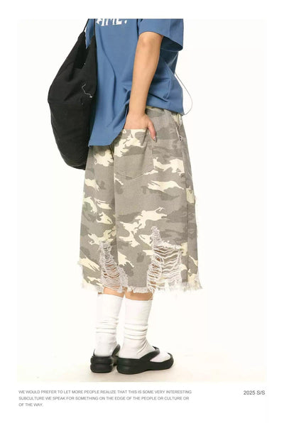 BB Fringed Patch Detail Camo Cargo Shorts-korean-fashion-Shorts-BB's Closet-OH Garments