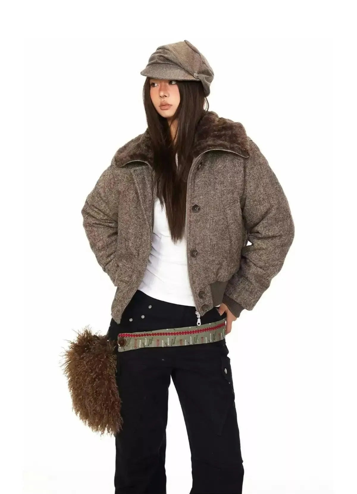 BB Fur-Lined Ribbed Hem Twill Jacket-korean-fashion-Jacket-BB's Closet-OH Garments