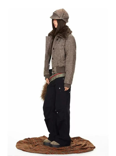 BB Fur-Lined Ribbed Hem Twill Jacket-korean-fashion-Jacket-BB's Closet-OH Garments