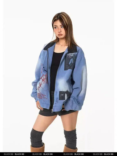 BB Graffiti Ripped Washed Denim Jacket-korean-fashion-Jacket-BB's Closet-OH Garments