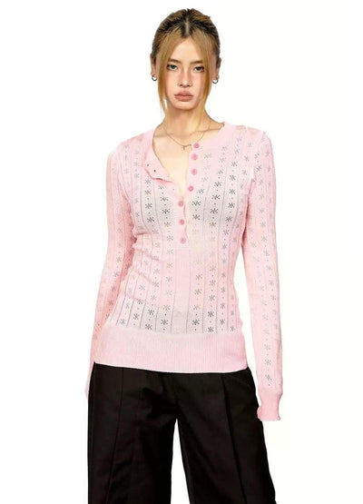 BB Hollow Knit Long Sleeve T-Shirt-korean-fashion-T-Shirt-BB's Closet-OH Garments