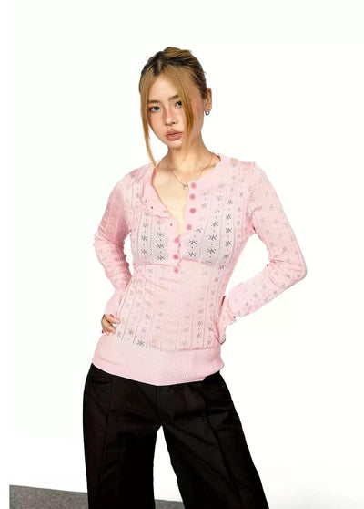 BB Hollow Knit Long Sleeve T-Shirt-korean-fashion-T-Shirt-BB's Closet-OH Garments