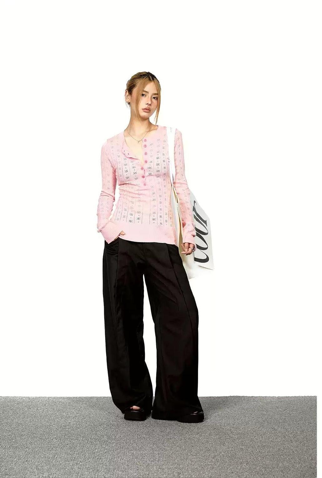 BB Hollow Knit Long Sleeve T-Shirt-korean-fashion-T-Shirt-BB's Closet-OH Garments