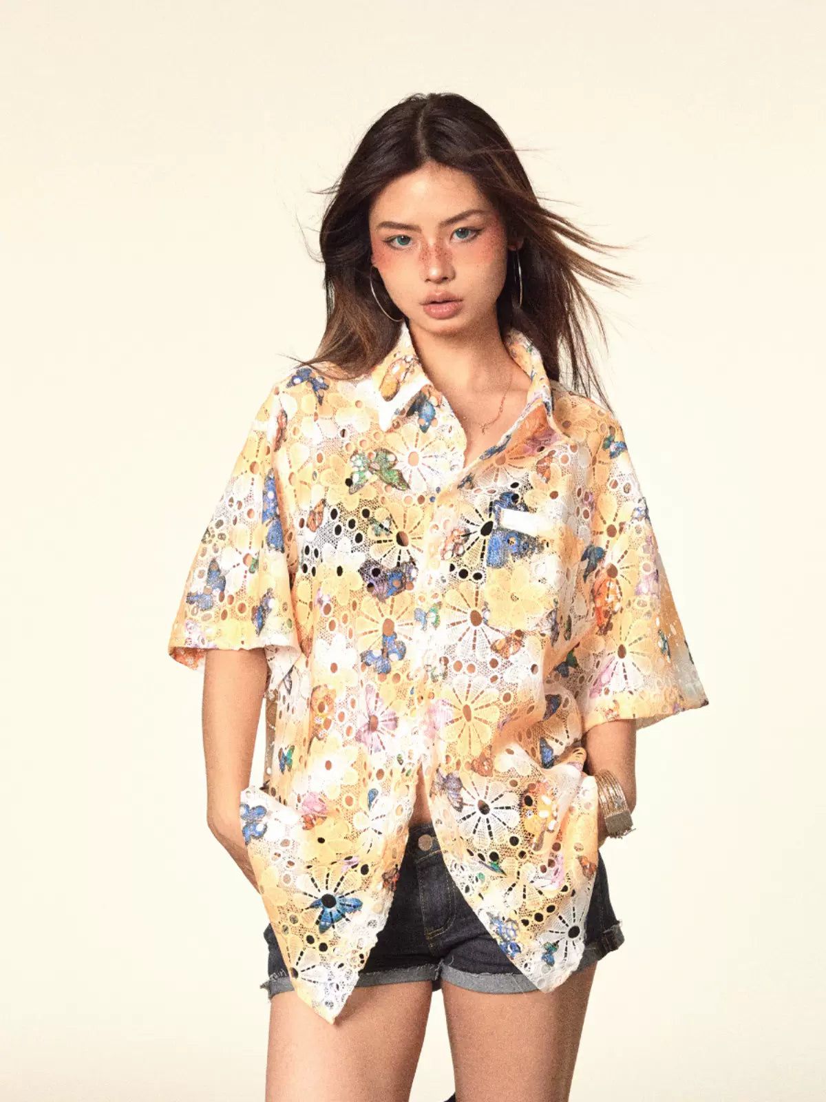 BB Hollowed Floral & Butterfly Shirt-korean-fashion-Shirt-BB's Closet-OH Garments