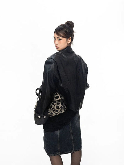 BB Lapel Cropped Faux Leather Blazer-korean-fashion-Blazer-BB's Closet-OH Garments