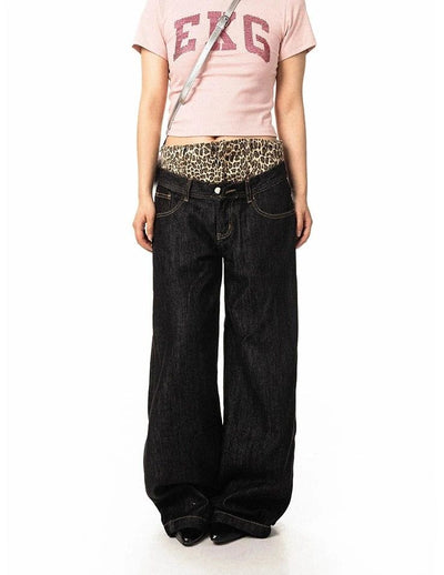 BB Leopard Double Waist Jeans-korean-fashion-Jeans-BB's Closet-OH Garments