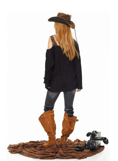 BB Leopard Print Textured Long Sleeve T-Shirt-korean-fashion-T-Shirt-BB's Closet-OH Garments