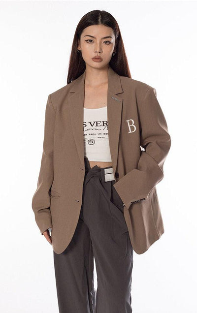 BB Letter B Metal Detail Classic Blazer-korean-fashion-Blazer-BB's Closet-OH Garments
