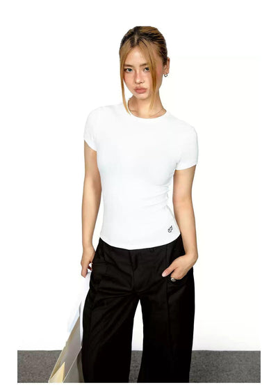 BB Logo Embroidery Slim Fit T-Shirt-korean-fashion-T-Shirt-BB's Closet-OH Garments
