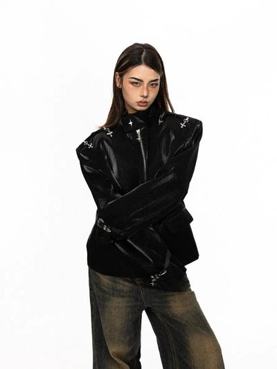 BB Metal Lock Buckle Wide Shoulder Jacket-korean-fashion-Jacket-BB's Closet-OH Garments