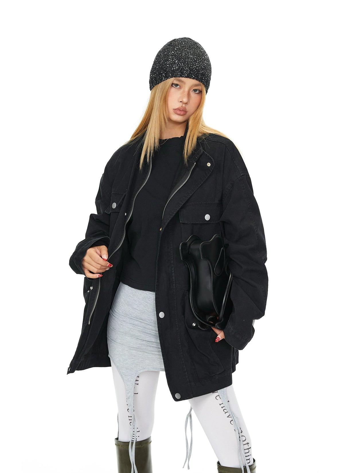 BB Multiple Pocket Long Denim Jacket-korean-fashion-Jacket-BB's Closet-OH Garments