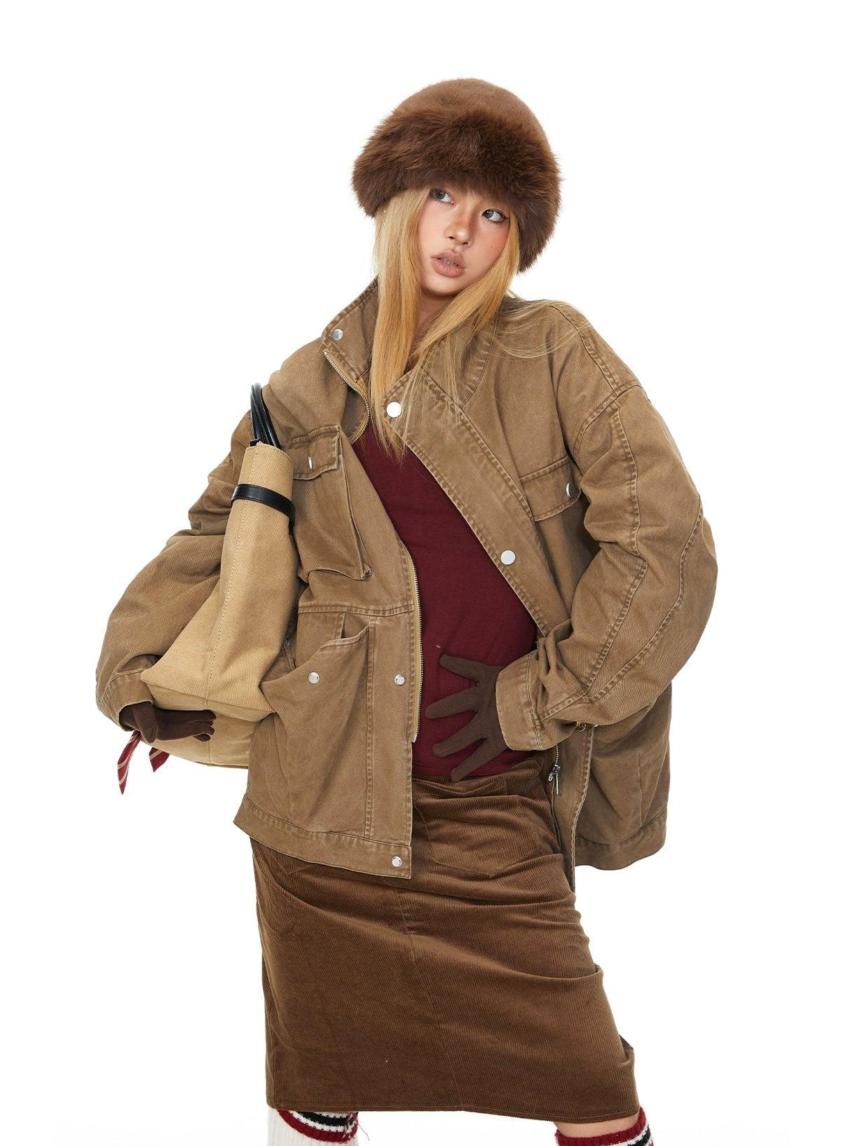 BB Multiple Pocket Long Denim Jacket-korean-fashion-Jacket-BB's Closet-OH Garments